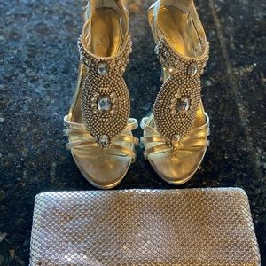Antonio Melani silver jeweled shoes Purse sold separate